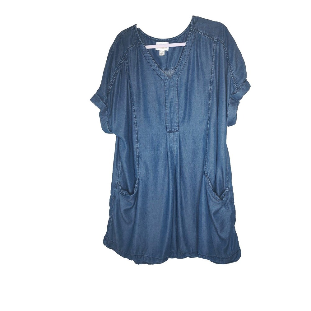 Simply Emma Women's Plus 1X Blue Jean Dress 100% Lyocell Wear Work Pockets